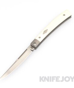 Esnyx Silver Line Barracuda Slipjoint M390 Hand Rubbed Satin Finish Blade and Bead Blast Titanium Liners with Integral Bolsters, Ivory G-10 Textured Handles with Satin Diamond Inlay