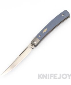 Esnyx Silver Line Barracuda Slipjoint M390 Hand Rubbed Satin Finish Blade and Bead Blast Titanium Liners with Integral Bolsters, Steel Blue G-10 Textured Handles with Satin Diamond Inlay