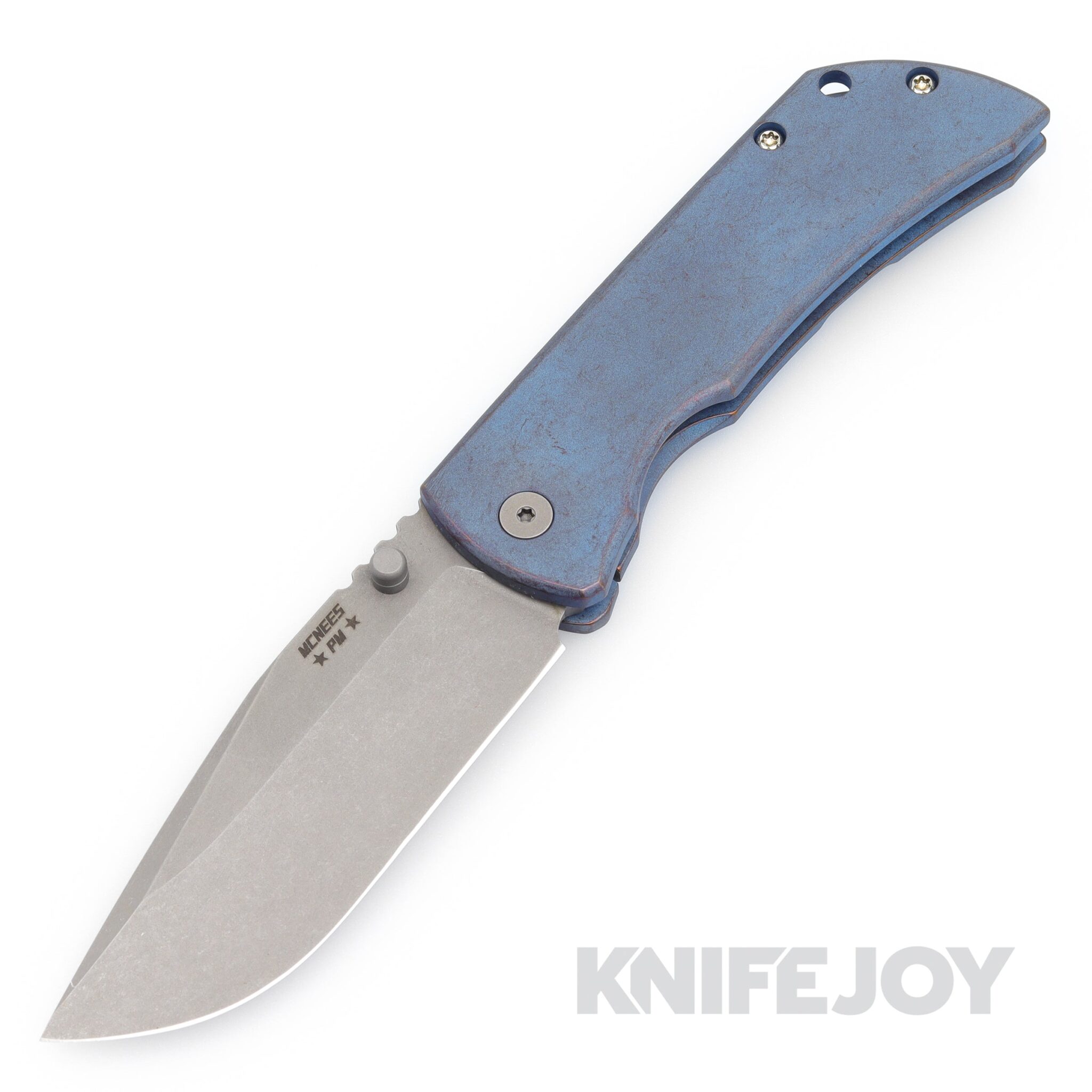 McNees Knives PM Mac2 3.5" Matte Stonewash Magnacut Blade and Matte Atomic Blue/Bronze Handles