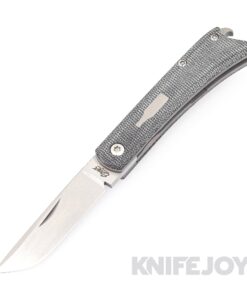 Esnyx Silver Line Beer Buster Jr. Front Flipper M390 Hand Rubbed Satin Finish Blade with Bead Blast Titanium/ Black Micarta Handles/ Blasted Titanium Bottle with Mokuti Clip