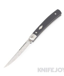 Esnyx Silver Line Barracuda Slipjoint Damasteel Etched Finish Blade and Bead Blast Titanium Liners with Integral Bolsters, Black G-10 Textured Handles with Satin Diamond Inlay