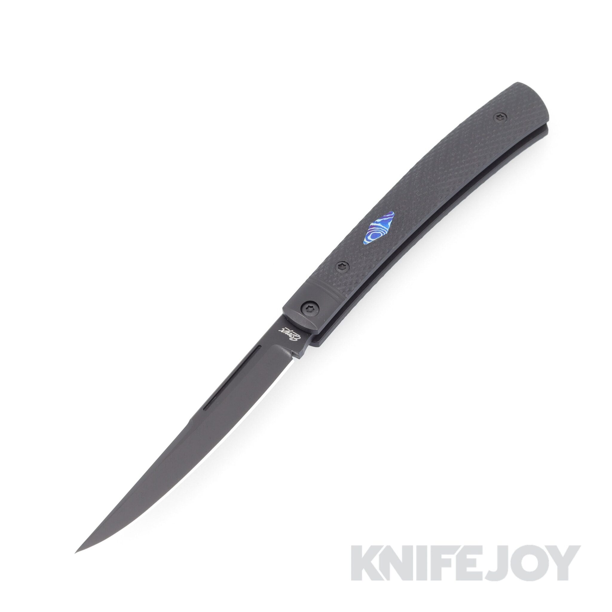 Esnyx Silver Line Barracuda Slipjoint M390 Black PVD Finish Blade and Black PVD Titanium, Black G-10 Textured Handles with MokuTi Diamond Inlay