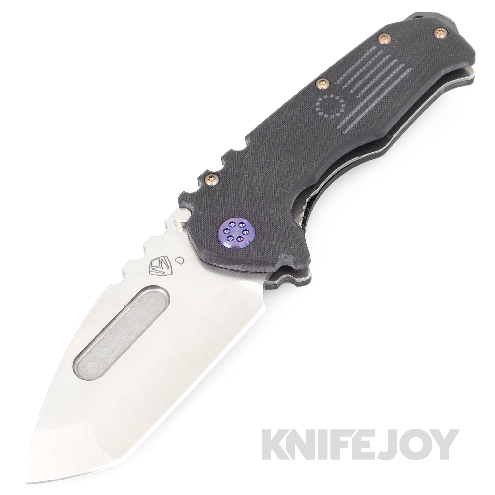 Medford Knives Praetorian Scout M/P D2 Tumbled Tanto Blade with Black G10 Handles/ Violet Hardware and PVD Clip