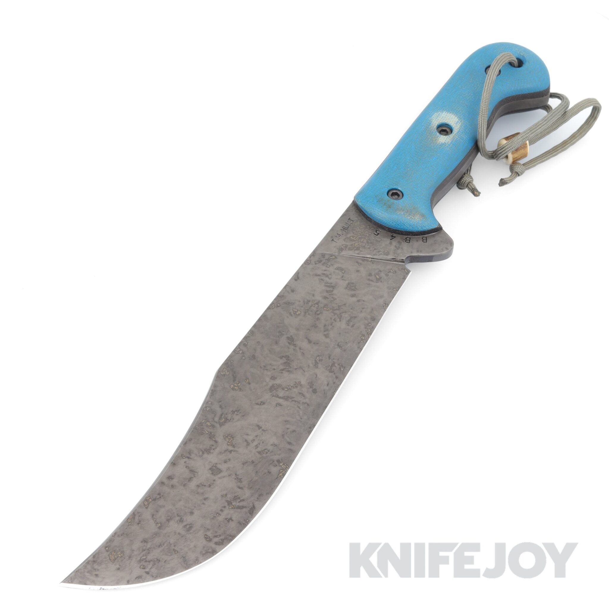 T.M. Hunt Custom Knives Big Bear Bowie Fixed Blade with Blue Micarta/ Black Micarta Liner Handles