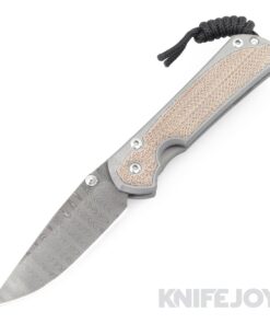 Chris Reeve Knives Small Sebenza 31 Natural Canvas Micarta Inlay Drop Point Ladder Damascus Knife