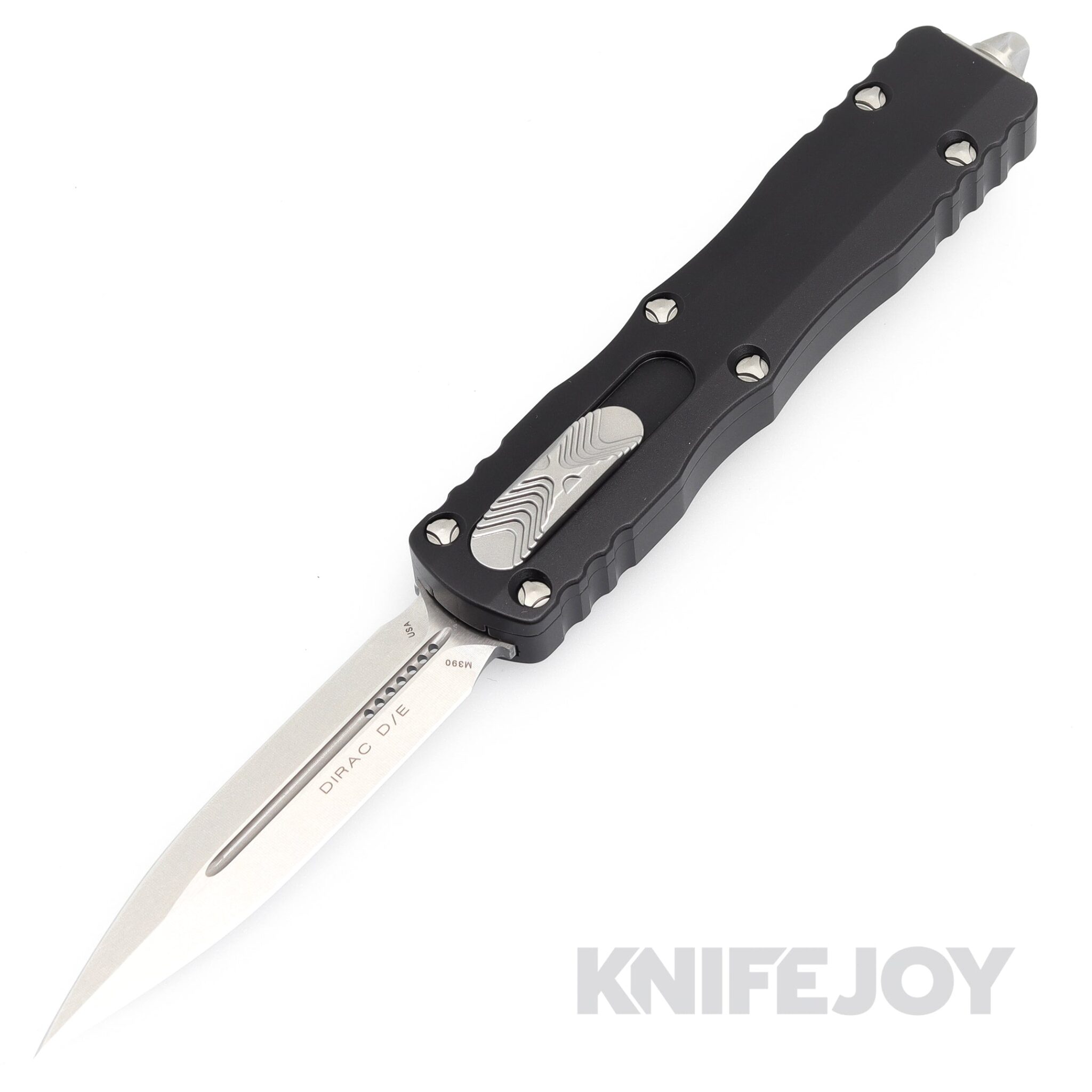 MICROTECH 225-10 Dirac OTF Auto Double Edge Stonewash Standard Blade with Black Aluminum Handles