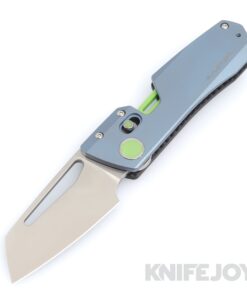 WINTERBLADE Co. Factor Folding Knife Satin Blade with Stonewashed Blue Titanium Handles/ Lime Green Accents