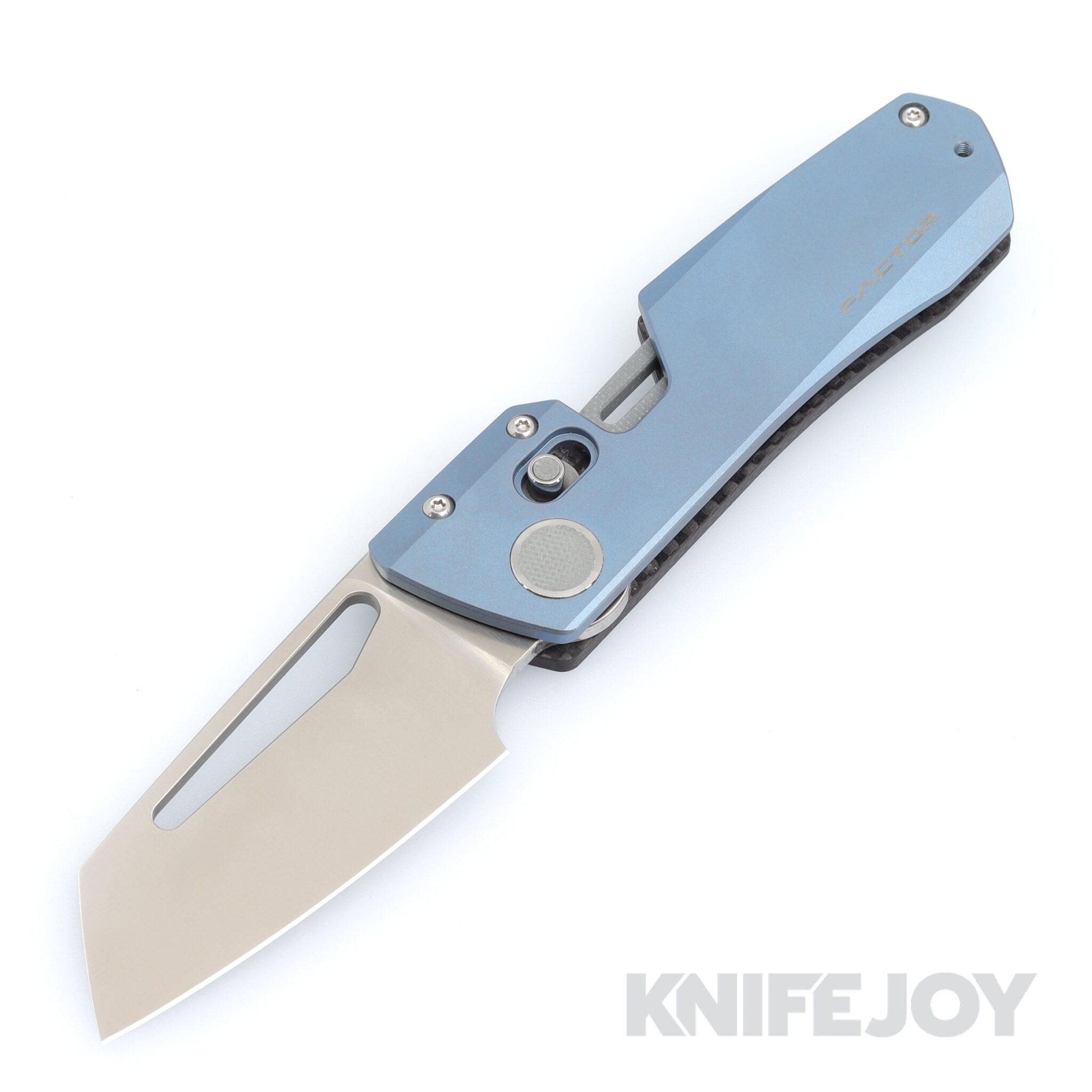 WINTERBLADE Co. Factor Folding Knife Satin Blade with Stonewashed Blue Titanium Handles/ Gray Accents