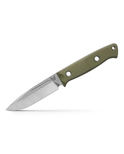Benchmade 163-1 Bushcrafter Fixed Blade Knife Drop Point Stonewash CPM-S30V Blade with OD Green G10 Handles