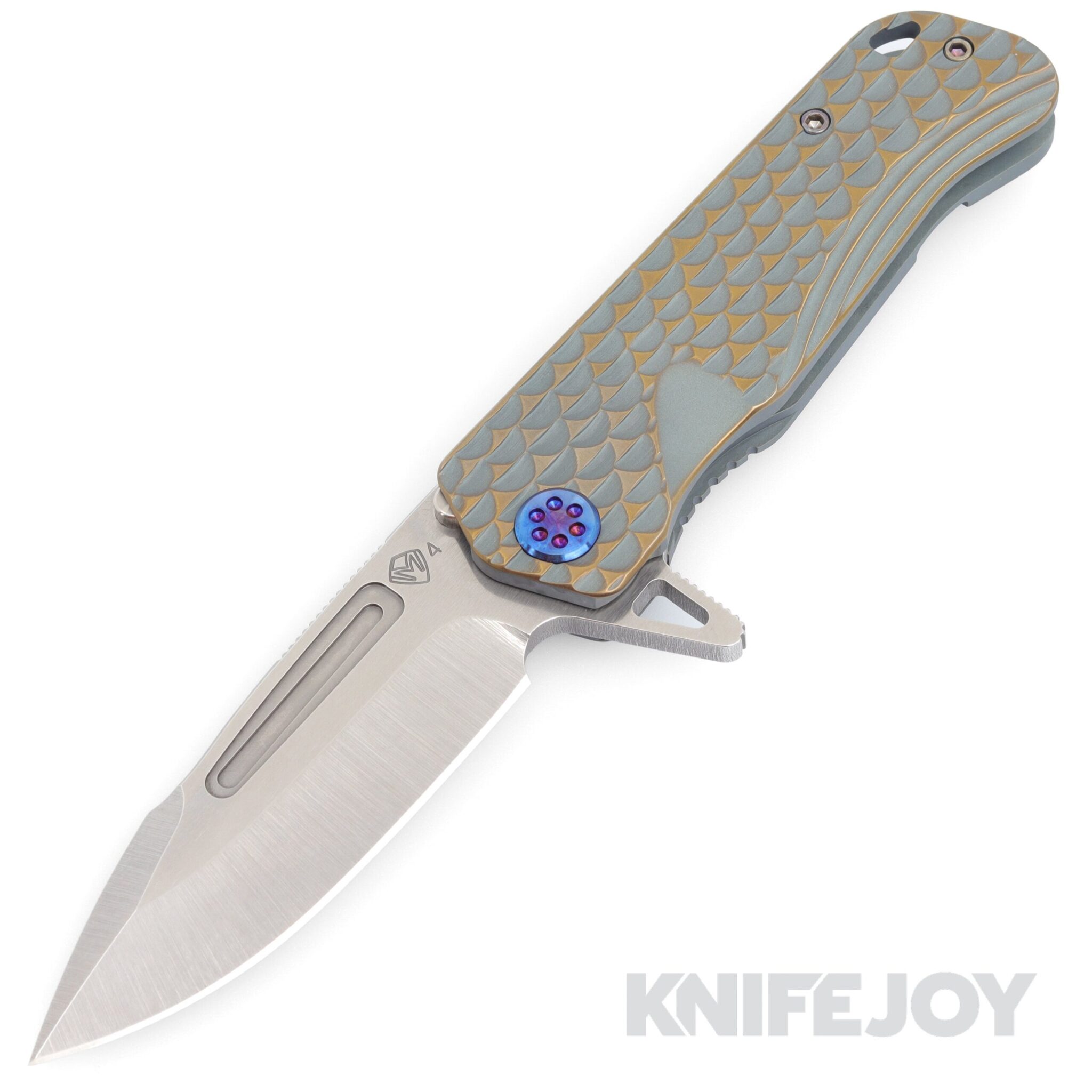 Medford Knives Proxima S45VN Tumbled Blade with BB Cement Violet Dragon Skin Handles/ Flamed Hardware and Clip