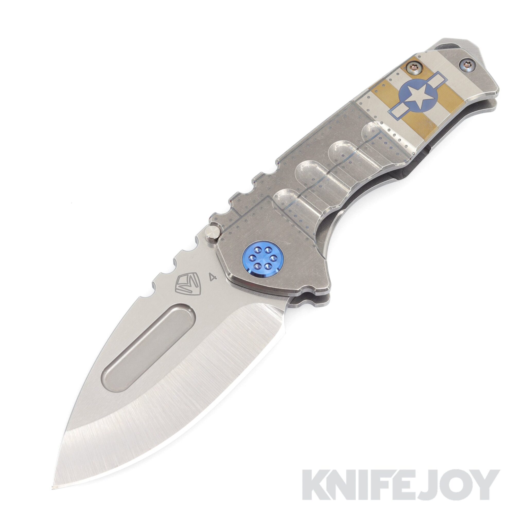Medford Knives Praetorian Genesis "T" S45VN Tumbled Drop Point Blade with Tumbled Aviation Handles/ Blue Hardware and Clip