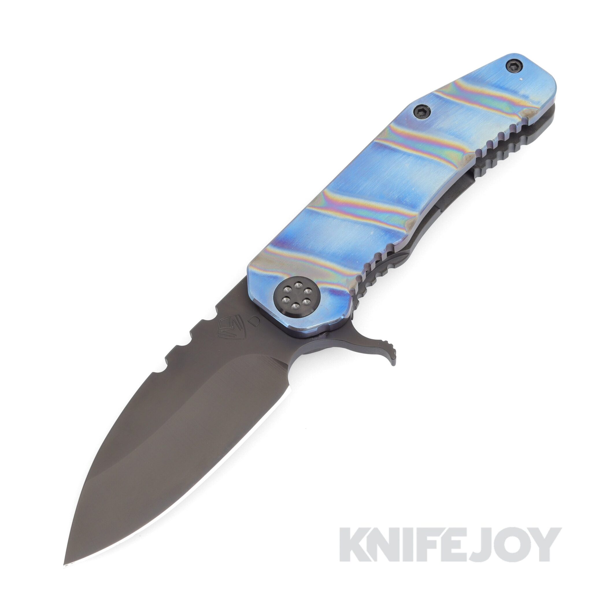 Medford Knives 187 Flipper D2 PVD Blade with Flamed Blues Handles/ PVD Hardware and Flamed Flats Clip