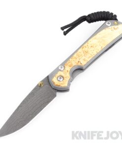 Chris Reeve Knives Small Sebenza 31 Drop Point Ladder Damascus Blade DOUBLE Gold Lugs with Box Elder Inlay