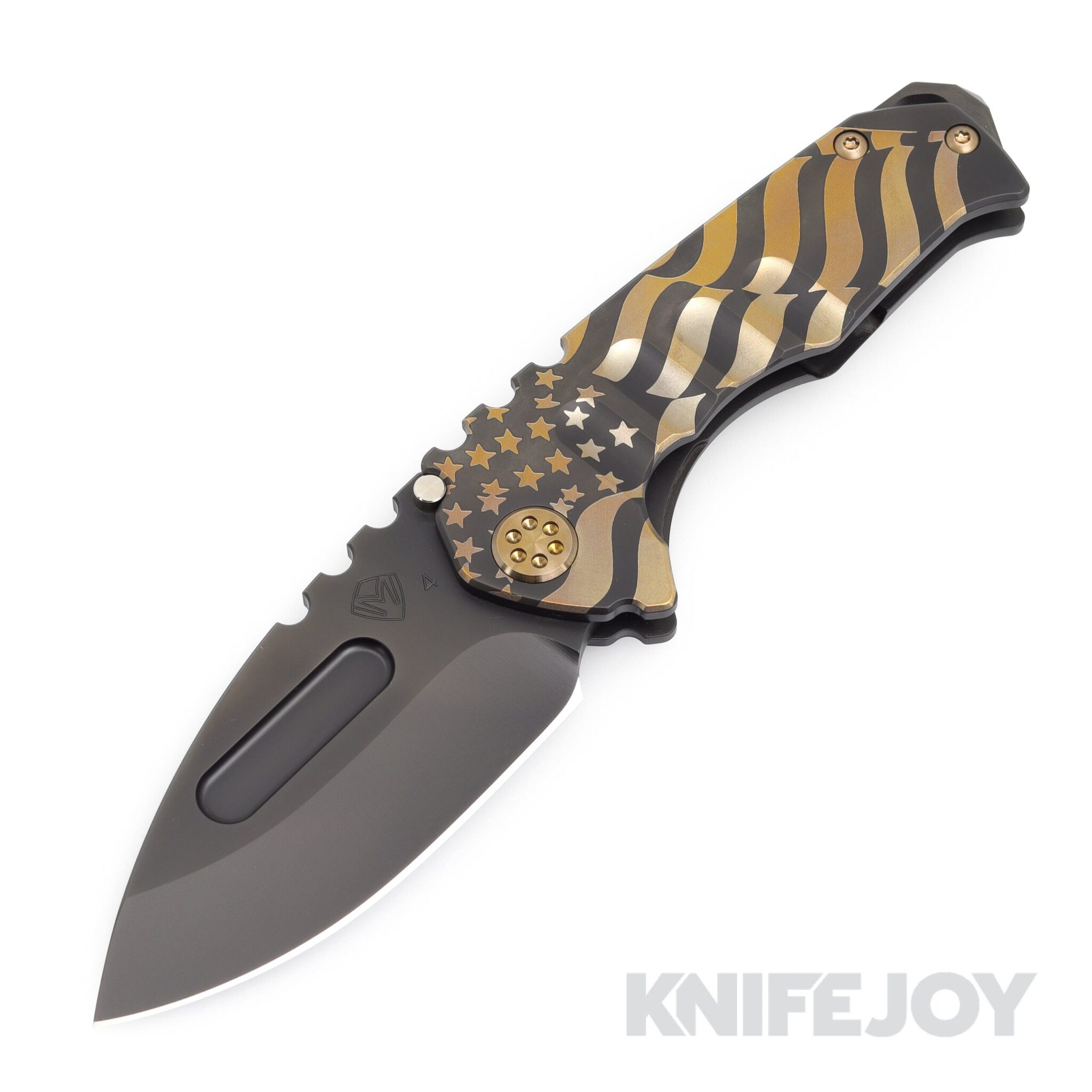 Medford Knives Praetorian Genesis "T" S45VN PVD Drop Point Blade with PVD w/ Gold American Handles/ Bronze Hardware and Clip