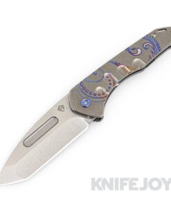Medford Knives Praetorian Slim Flipper S45VN Tumbled Tanto Blade with Tumbled Laurel Leaf Handles/ Blue Hardware and Clip