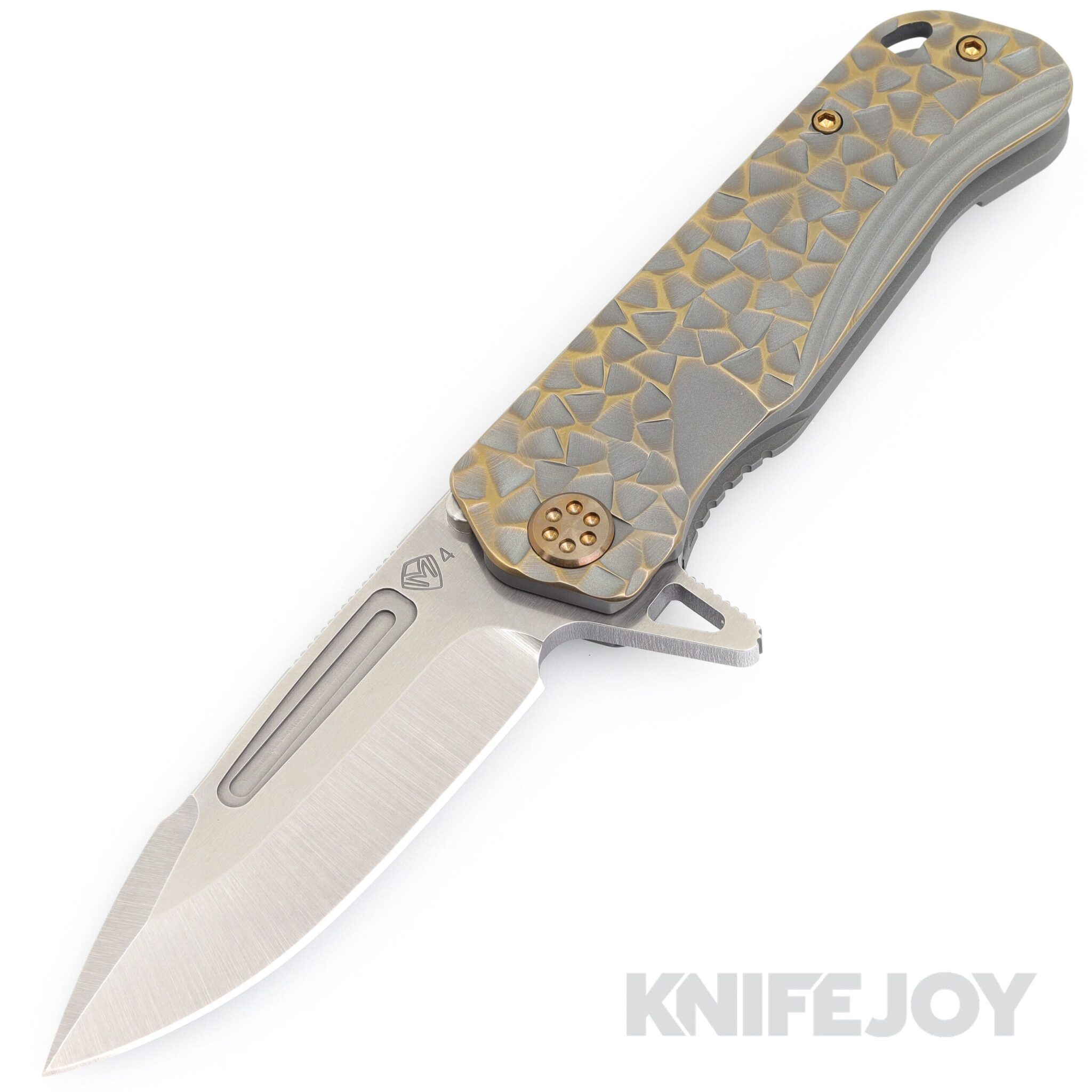 Medford Knives Proxima S45VN Tumbled Blade with BB/ Blue with Bronze Peaks & Valleys Handles/ Bronze Hardware and Clip