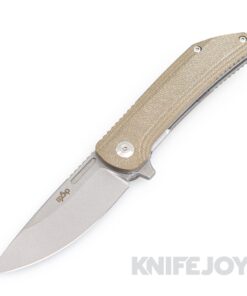 B'yond EDC BEDC2106 Dirk Pinkerton Custos Folder Satin Plain Blade with Tan Micarta Handles