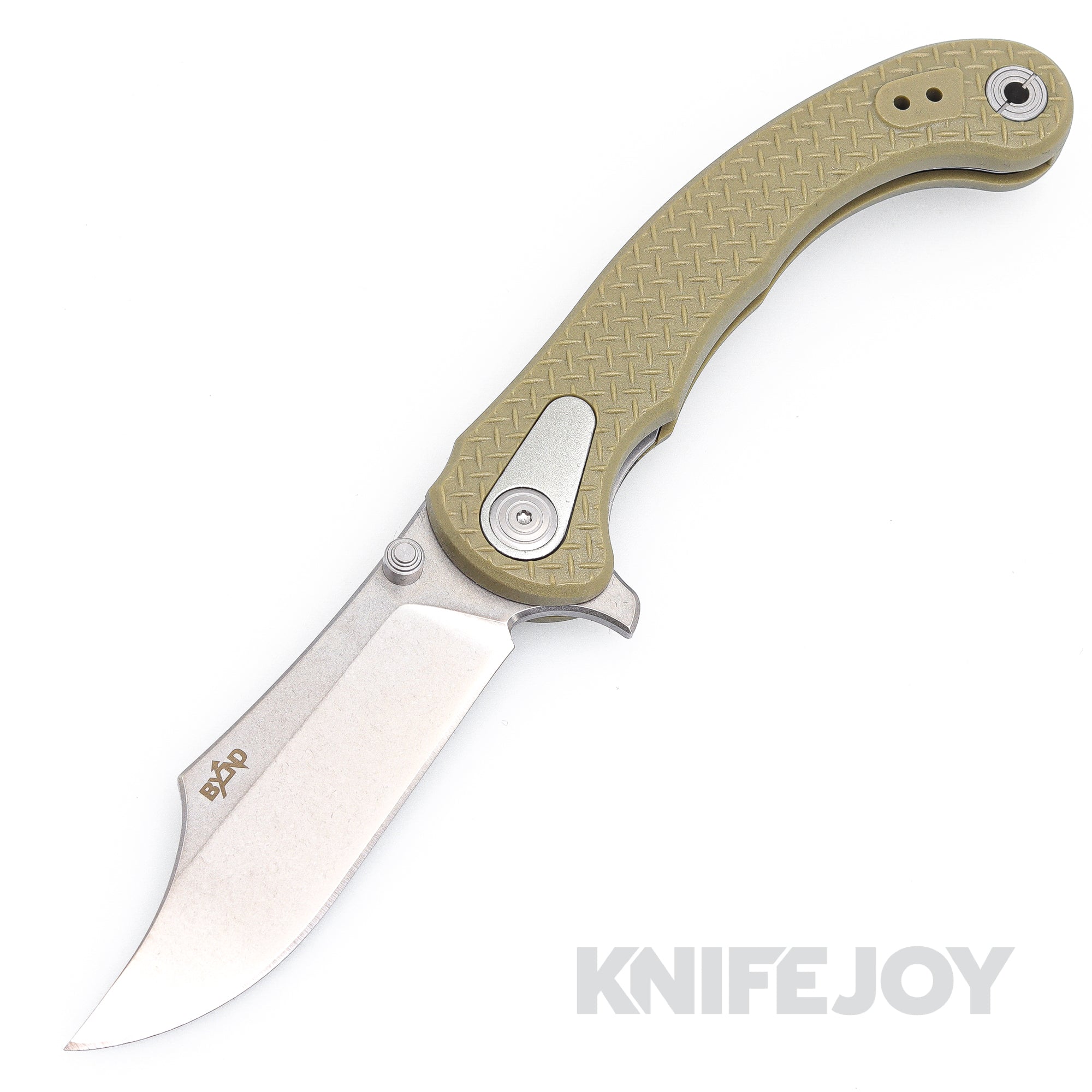B'yond EDC BEDC2201-OD Motiv Flipper Folder Satin Plain Blade with Green Textured FRN Handles