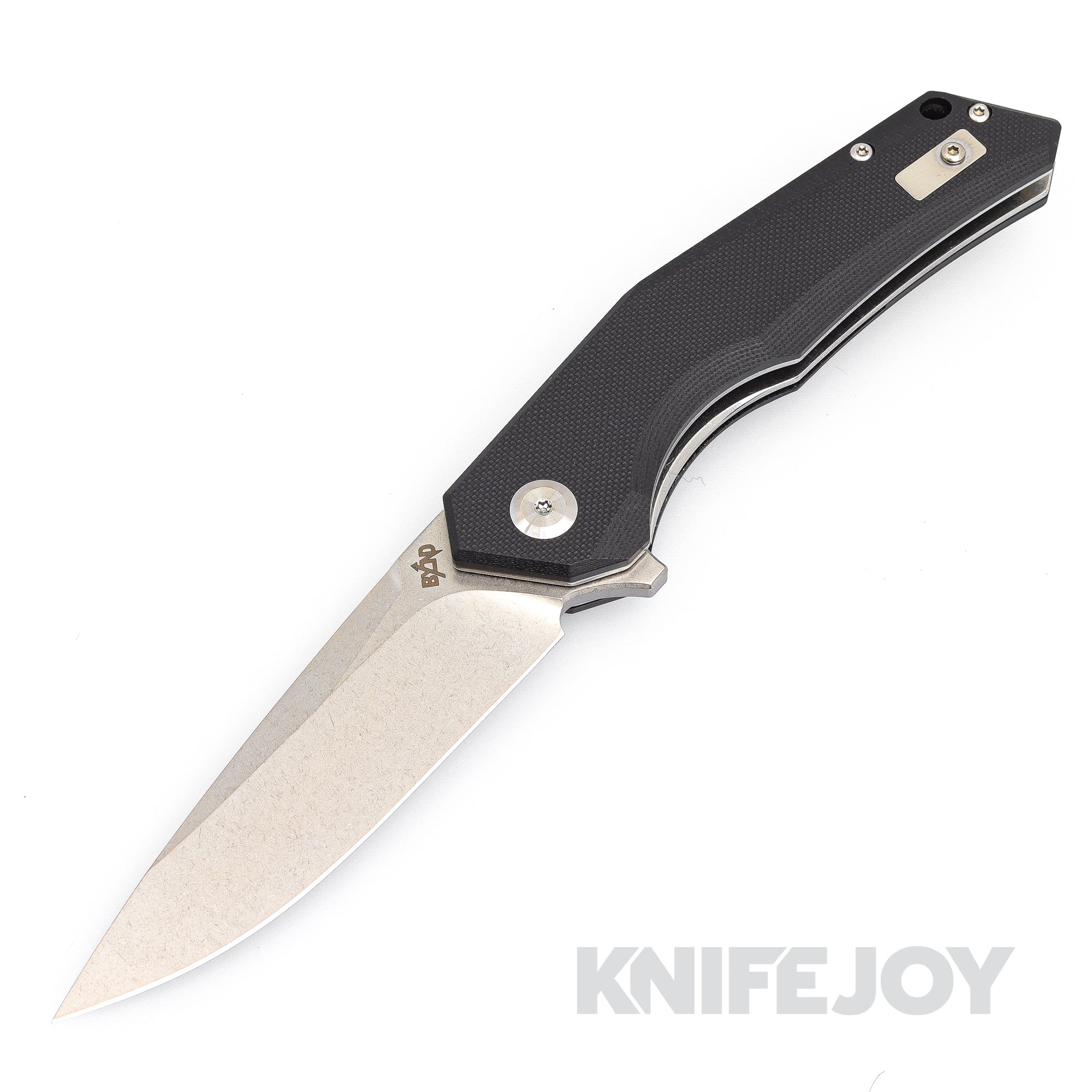 B'yond EDC SA1901DG-BK Arch Liner Lock Folder Satin Plain Blade with Black G10 Handles