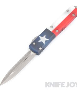 MICROTECH 122-12BSTX Ultratech OTF Auto Signature Series Bladeshow Texas 2023 Double Edge Apocalyptic Serrated Blade with Texas Aluminum Handles
