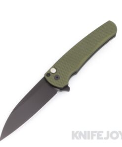 Pro-tech Knives PT-2023TXBSMALIBU Malibu Flipper DLC Black Magnacut Wharncliffe Blade with Green Textured Handles/ Black Lip Pearl Button