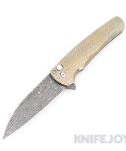 Pro-tech Knives PT-2023.004 Malibu Flipper Vegas Forge Vines&Roses Damascus Wharncliffe Blade with 3D Machined/ Bronze Anodized Titanium Handles/ Pearl Button