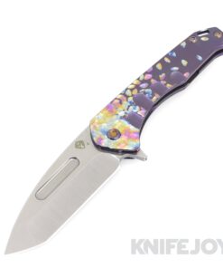 Medford Knives Praetorian Slim Flipper S45VN Tumbled Tanto Blade with Violet/ Pen Flamed Hammered Fade Handles/ Flamed Hardware and Clip