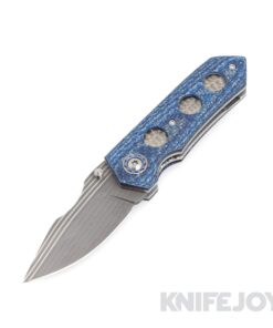 K.C. Gray Knives Custom Squeegee Chad Nichols Bacon Blade with Blue Twill Scales/ Jeweled Windows and Titanium Clip