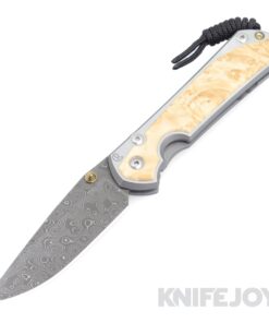 Chris Reeve Knives Large Sebenza 31 Drop Point Raindrop Damascus Blade with Box Elder Inlay/ Polished Handles