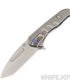 Medford Knives Praetorian Slim Flipper S45VN Tumbled Tanto Blade with Tumbled Warthog/ Rivets Handles/ Blue Hardware and Clip