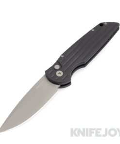 Pro-tech Knives PT-TR-3 Auto Tactical Response 3 Bead Blasted Clip Point Blade with Black Grooved Aluminum Handles