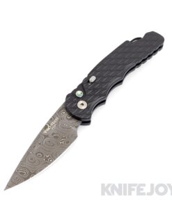 Pro-tech Knives PT-T530-DAMA Auto Tactical Response 5 Nichols Damascus Blade with Feather Textured Black Aluminum Handles/ Abalone Button/ Satin Hardware  Knife