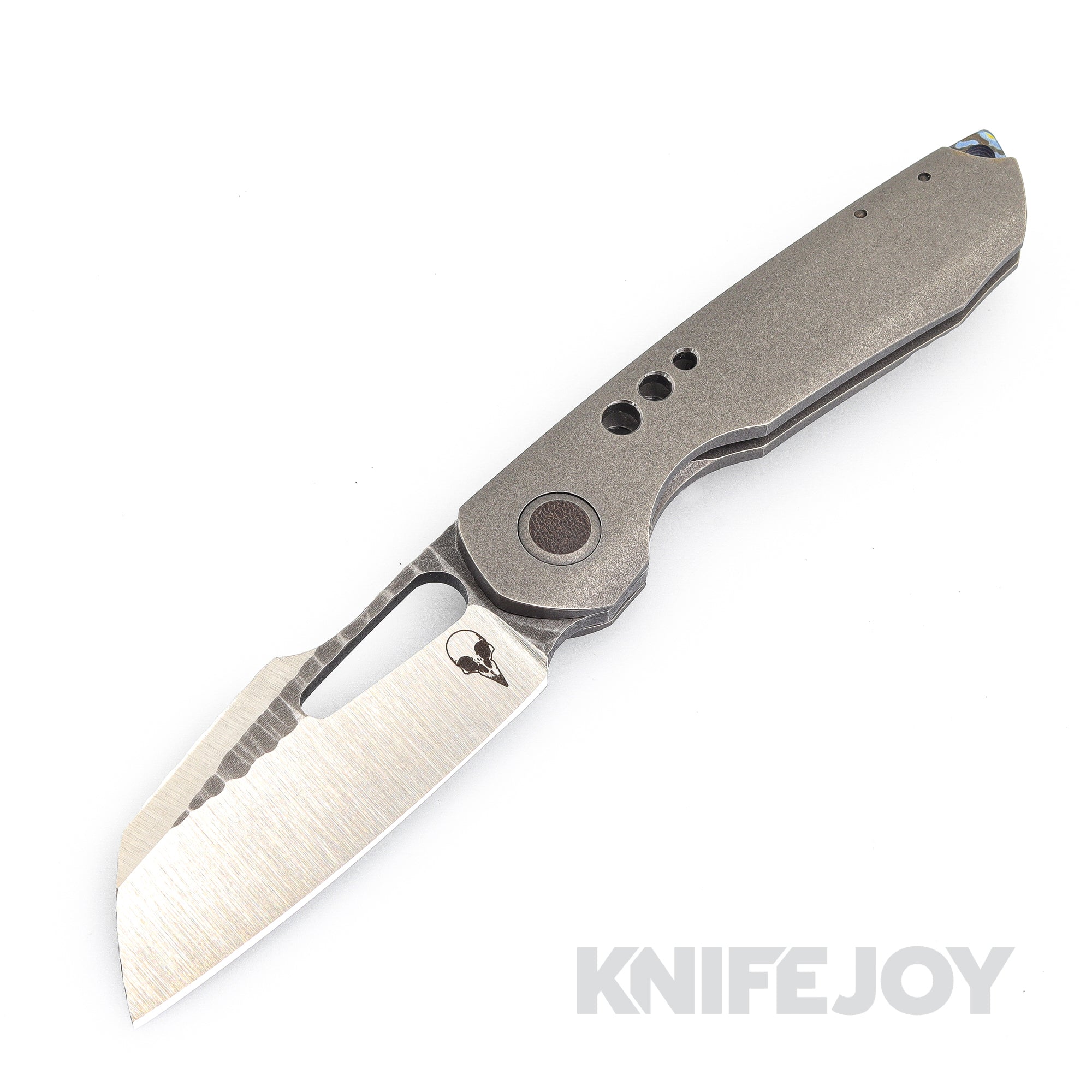 Sparrow Knife Company Custom Strix No. 26 Frame Lock Nitro-V Blade with Crosscut Micarta Inlay Pivot/ Titanium Handles/ Black Timascus Clip and Back Spacer