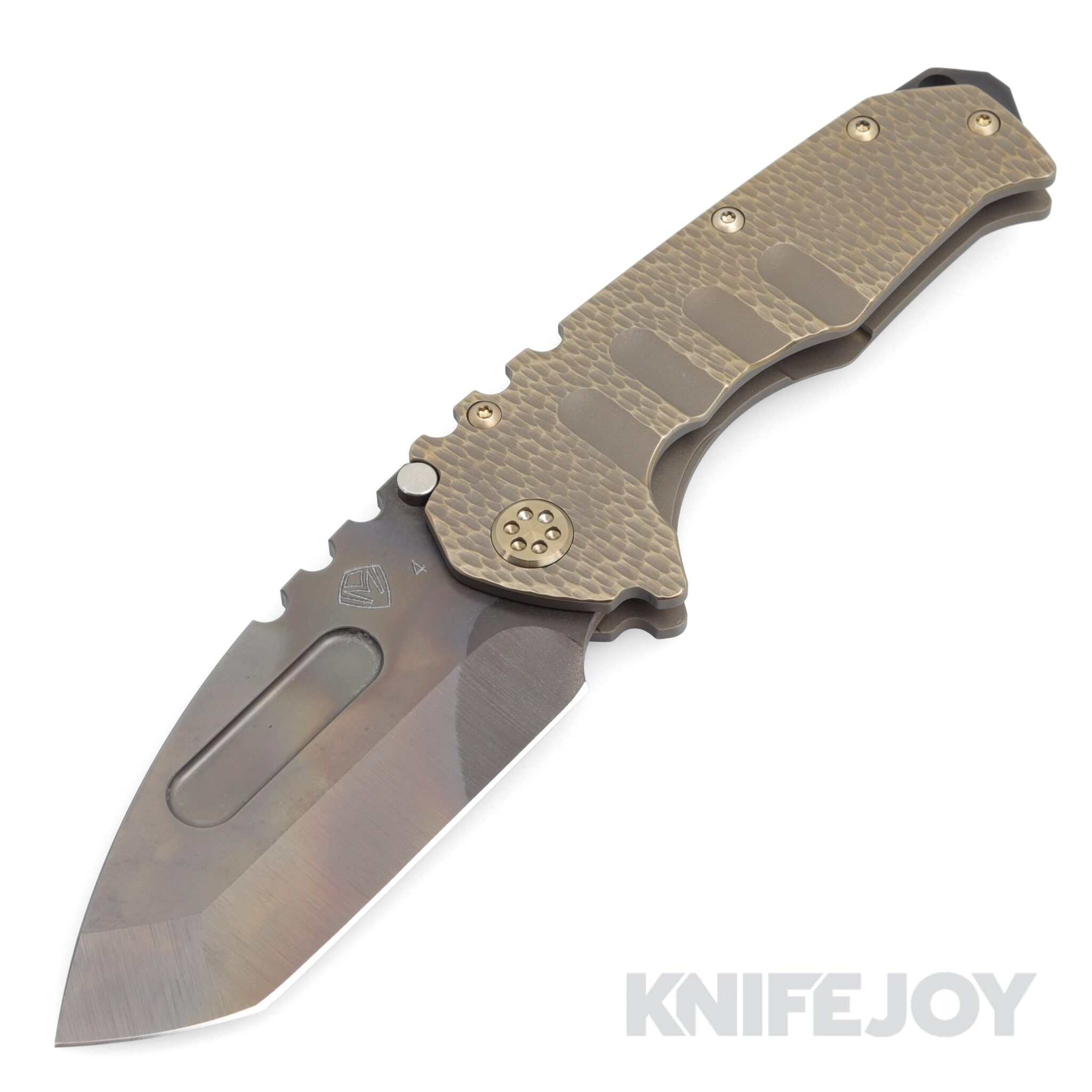 Medford Knives Praetorian "T" S45VN Vulcan Tanto Blade with BB/Cement Brass-Brz Cobblestone Sculpted Handles/ Brass-Brz Hardware and Clip