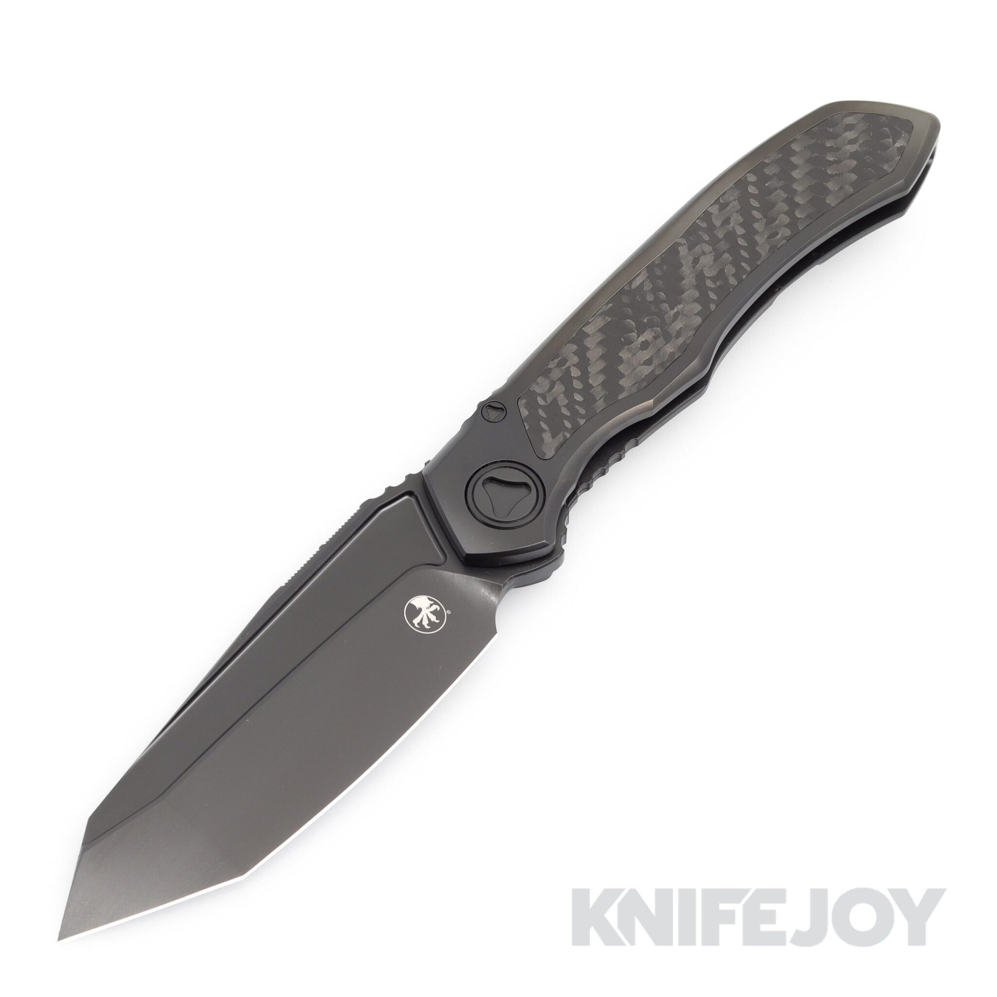 MICROTECH 191C-1DLCTCFITI Anax Manual Folding Knife Single Edge Standard Tanto DLC Blade with DLC Titanium Pivot Collar/ Carbon Fiber Inlay/ Black Titanium Handles