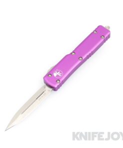 MICROTECH 147-4VI UTX-70 OTF Auto Double Edge Satin Blade with Violet Aluminum Handles