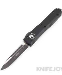 MICROTECH 121-1T Ultratech OTF Auto Single Edge Black Drop Point Plain Blade with Black Aluminum Handles
