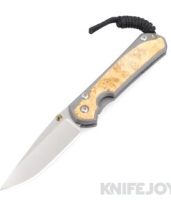Chris Reeve Knives Small Sebenza 31 Drop Point Magnacut Blade / Double Gold Lugs with Box Elder Inlay Glass Blasted Titanium Handles