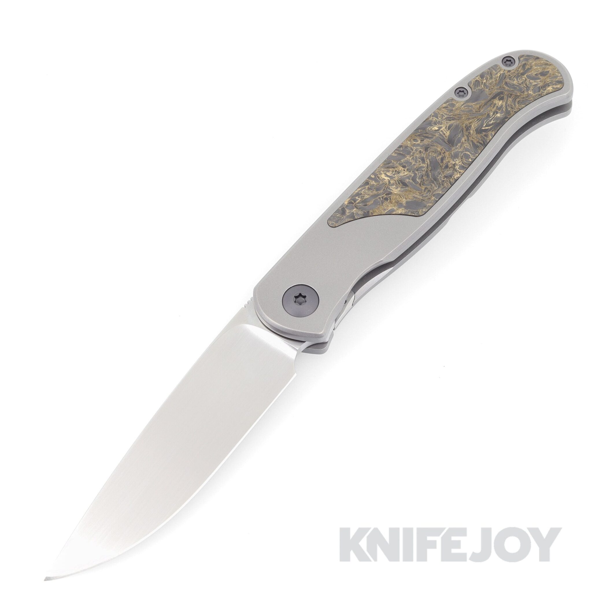 Trevor Burger Custom Knives TBC-ATLAS16 Atlas SFL Drop Point Satin Blade with Gold Fat Carbon Dark Matter Inlay/ Titanium Handles/ PVD Hardware