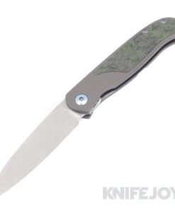 Trevor Burger Custom Knives TBC-ATLAS10 Atlas SFL Stonewash Wharncliffe Blade with Green Fat Carbon Dark Matter/ Darkened Titanium Handles/ Blue Hardware