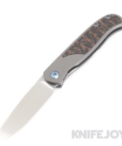 Trevor Burger Custom Knives TBC-ATLAS12 Atlas SFL Drop Point Satin Blade with Copper SnakeSkin Fat Carbon Inlay/ Titanium Handles/ Blue Hardware