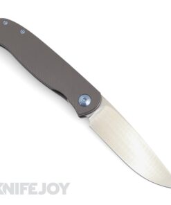 Trevor Burger Custom Knives TBC-ATLAS17 Atlas LEFTY CFL Drop Point Satin Blade with Contoured Dark Titanium Handles/ Blue Hardware