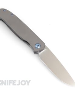 Trevor Burger Custom Knives TBC-ATLAS18 Atlas LEFTY SFL Drop Point Satin Blade with Smooth Dark Titanium Handles/ Blue Hardware