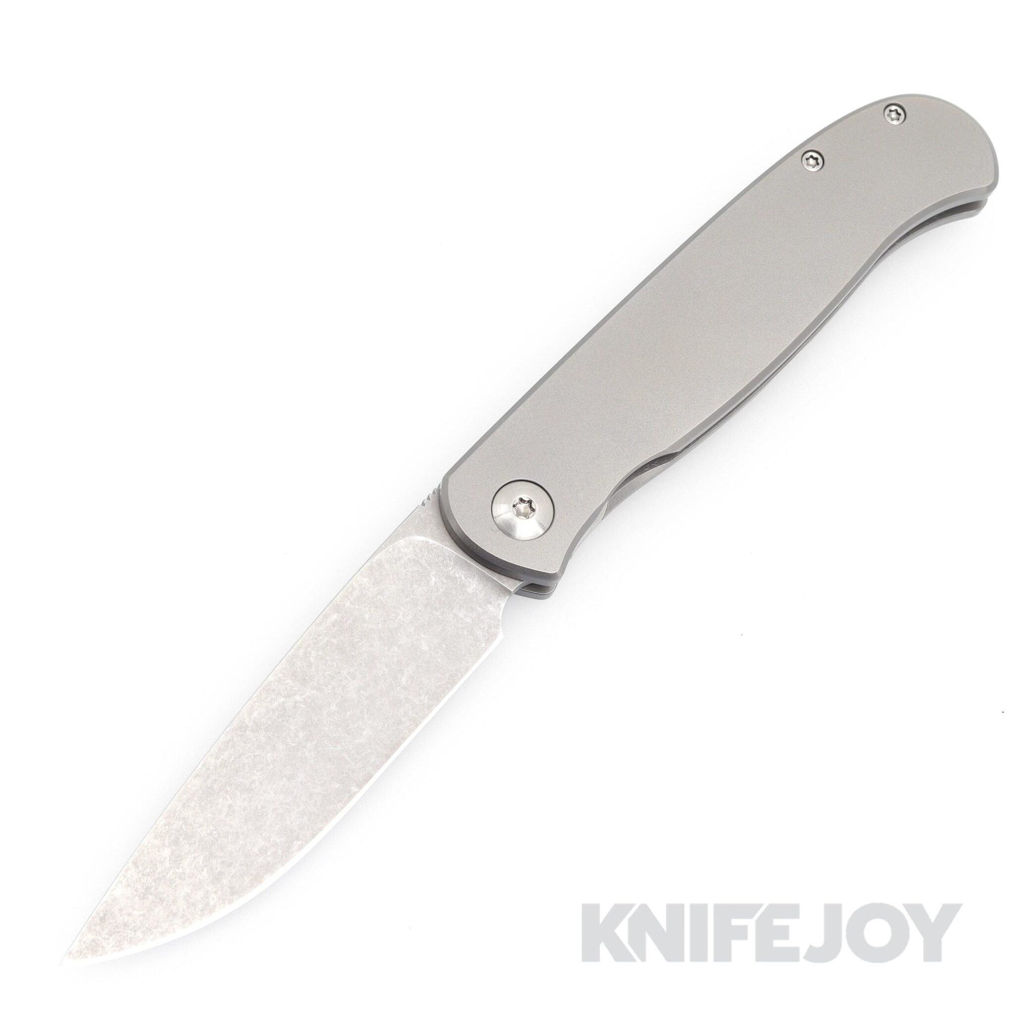 Trevor Burger Custom Knives TBC-ATLAS26 Atlas CFL Drop Point Acidwash Blade with Smooth Titanium Handles/ Satin Hardware