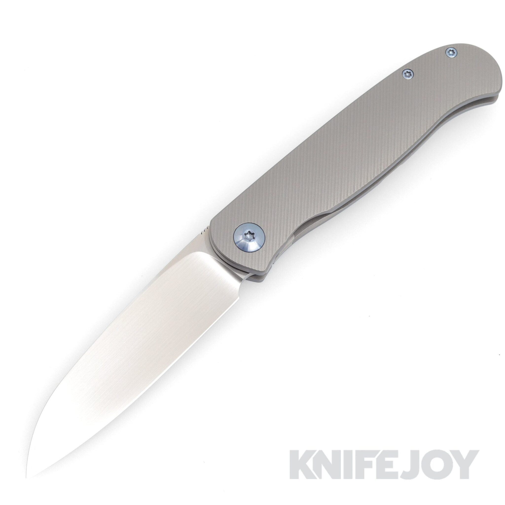 Trevor Burger Custom Knives TBC-ATLAS27 Atlas CFL Wharncliffe Satin Blade with Contoured Titanium Handles/ Blue Hardware
