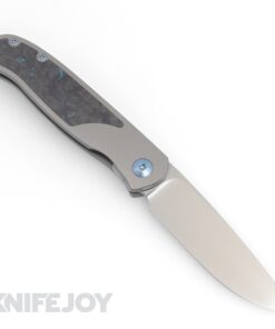 Trevor Burger Custom Knives TBC-ATLAS29 Atlas LEFTY CFL Drop Point Satin Blade with Fat Carbon Dark Matter Inlay/ Contoured Titanium Handles/ Blue Hardware