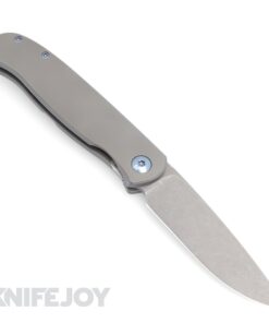 Trevor Burger Custom Knives TBC-ATLAS31 Atlas LEFTY SFL Drop Point Stonewash Blade with Smooth Titanium Handles/ Blue Hardware