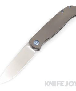 Trevor Burger Custom Knives TBC-ATLAS37 Atlas SFL Drop Point Satin Blade with Smooth Dark Titanium Handles/ Blue Hardware