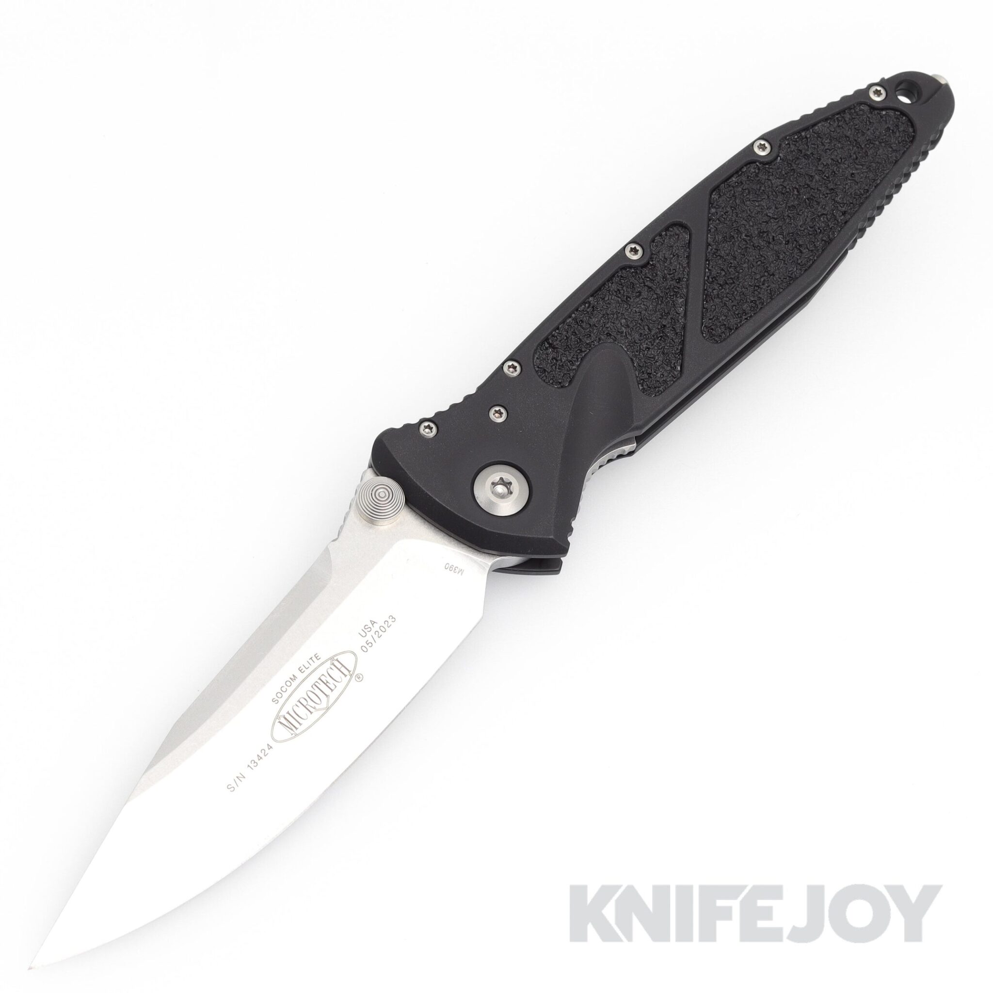 MICROTECH 160-10 SOCOM Elite Folder Single Edge Stonewash Standard Blade with Black Aluminum Handles