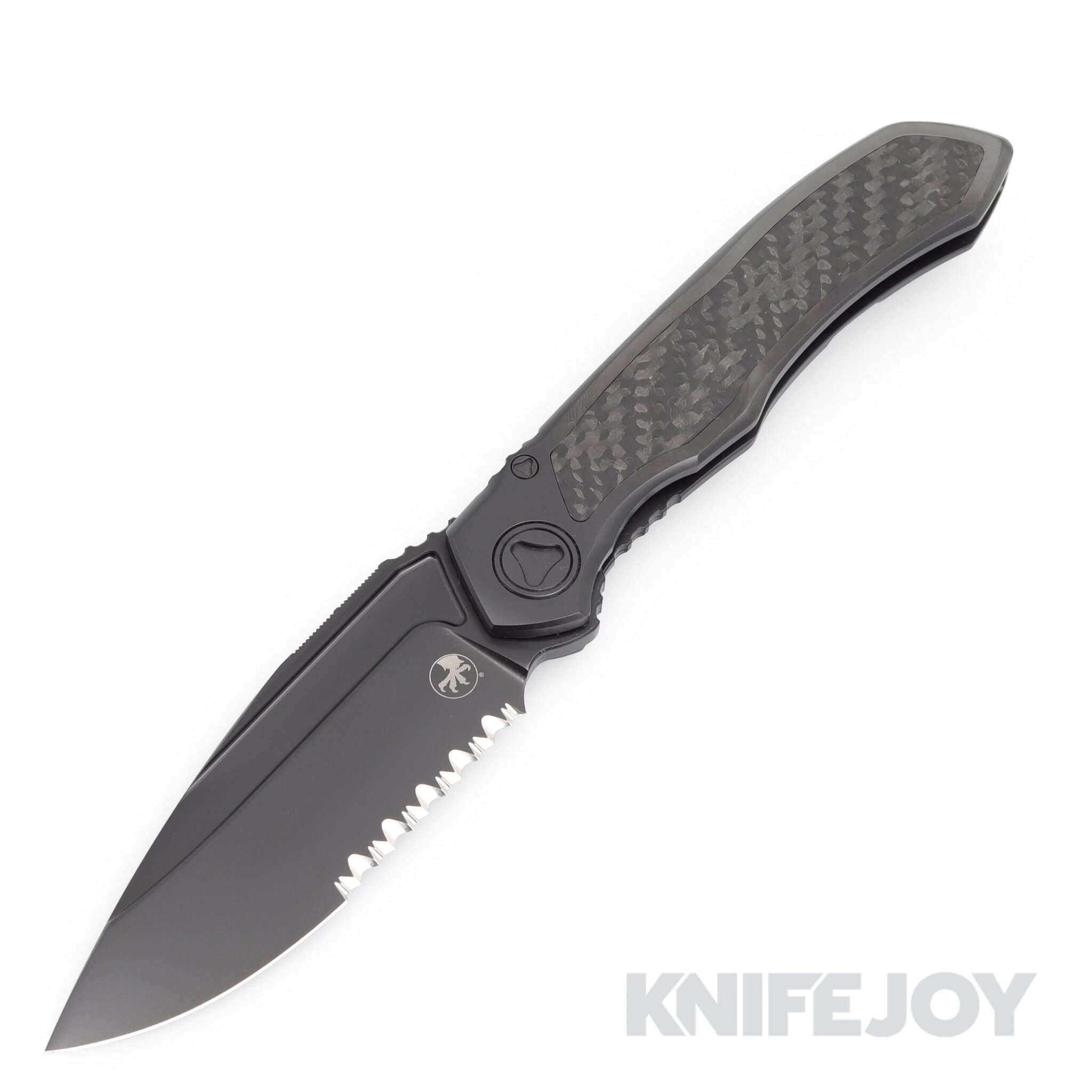 MICROTECH 190C-2DLCTCFITI Anax Manual Folding Knife Single Edge DLC Partially Serrated Blade with DLC Titanium Handle and Pivot Collar/ Carbon Fiber Inlay